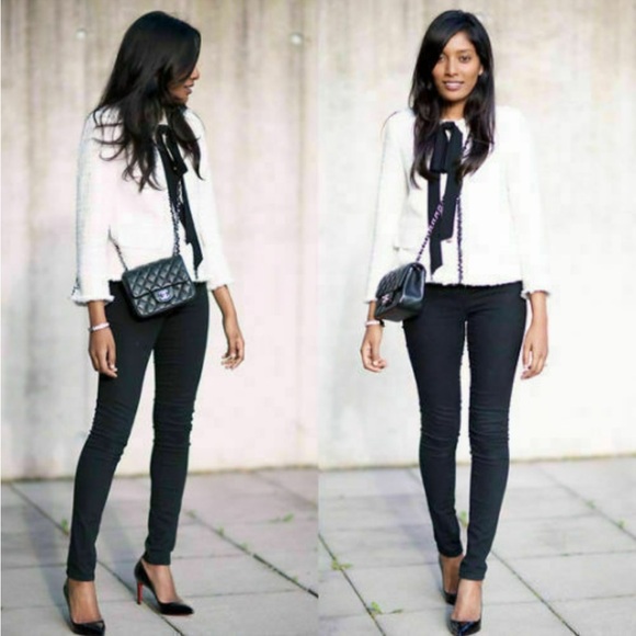 ZARA WOMAN BLACK BOW WHITE BLAZER JACKET Medium - Picture 2 of 6